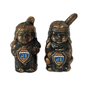 Vintage Montana Native American Metal Salt Pepper Shakers Bronze Finish